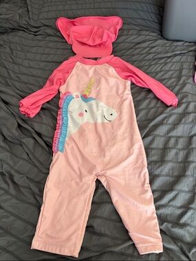 George Pink Unicorn One-Piece Footie Swimsuit with Sun Hat